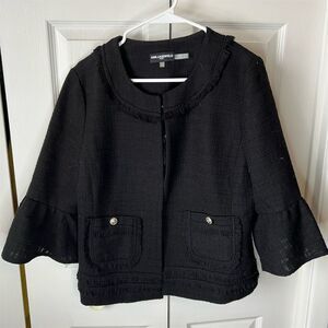 Karl Lagerfeld Women's Black Tweed Jacket Size 12 Fringe Detail